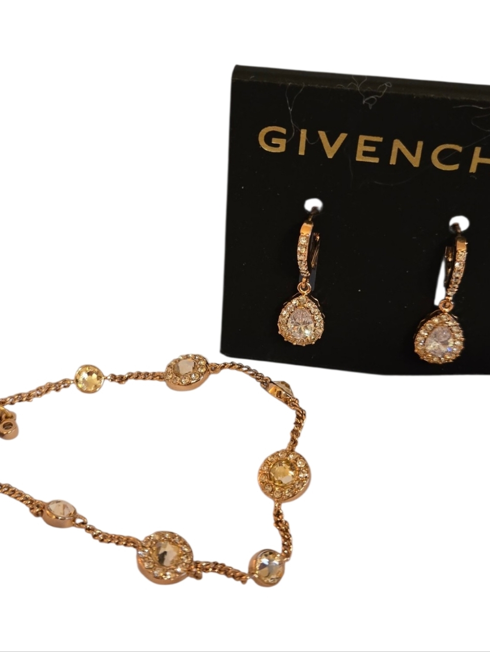 Givenchy Gold Crystal Teardrop Earrings with Matching Station Bracelet - Picture 12 of 12